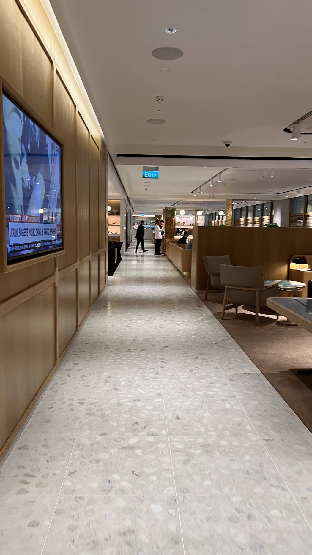 Qantas First Lounge Singapore walkway after entering