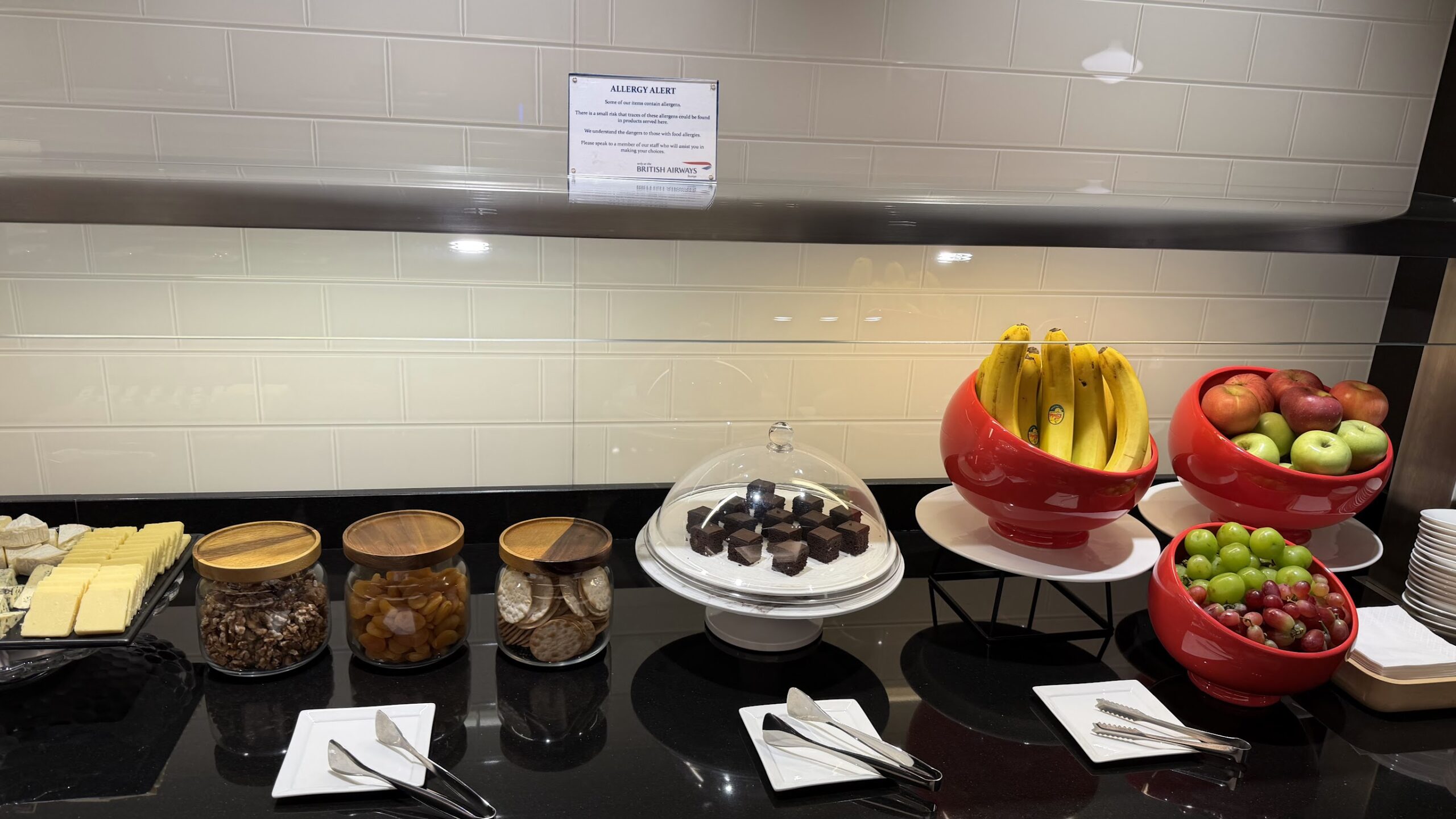 British Airways Lounge Singapore snacks and fruits
