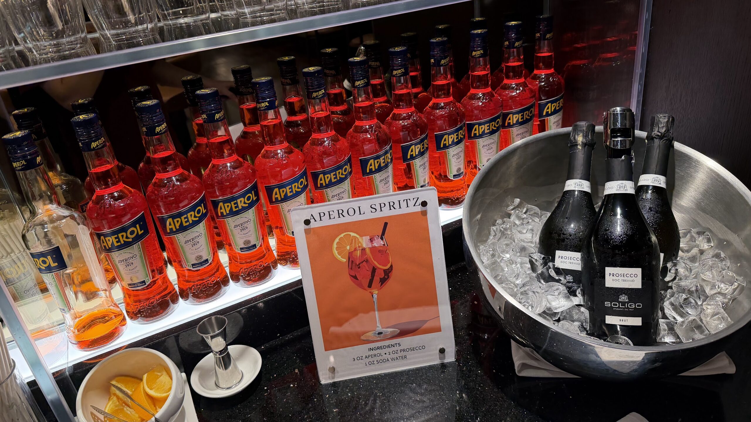British Airways Lounge Singapore self-serve Aperol Spritz