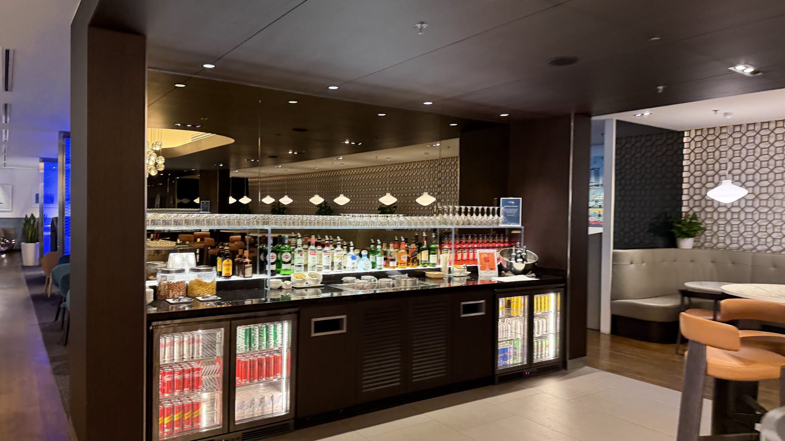 British Airways Lounge Singapore self-serve bar counter