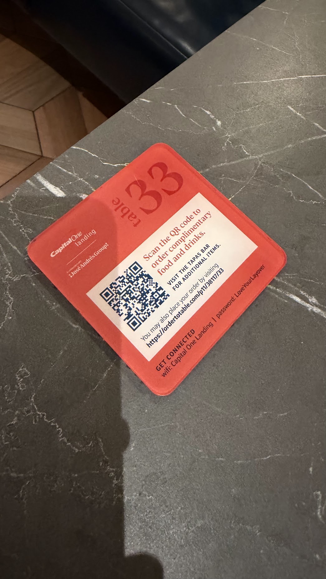 QR code ordering system at Capital One Landing DCA