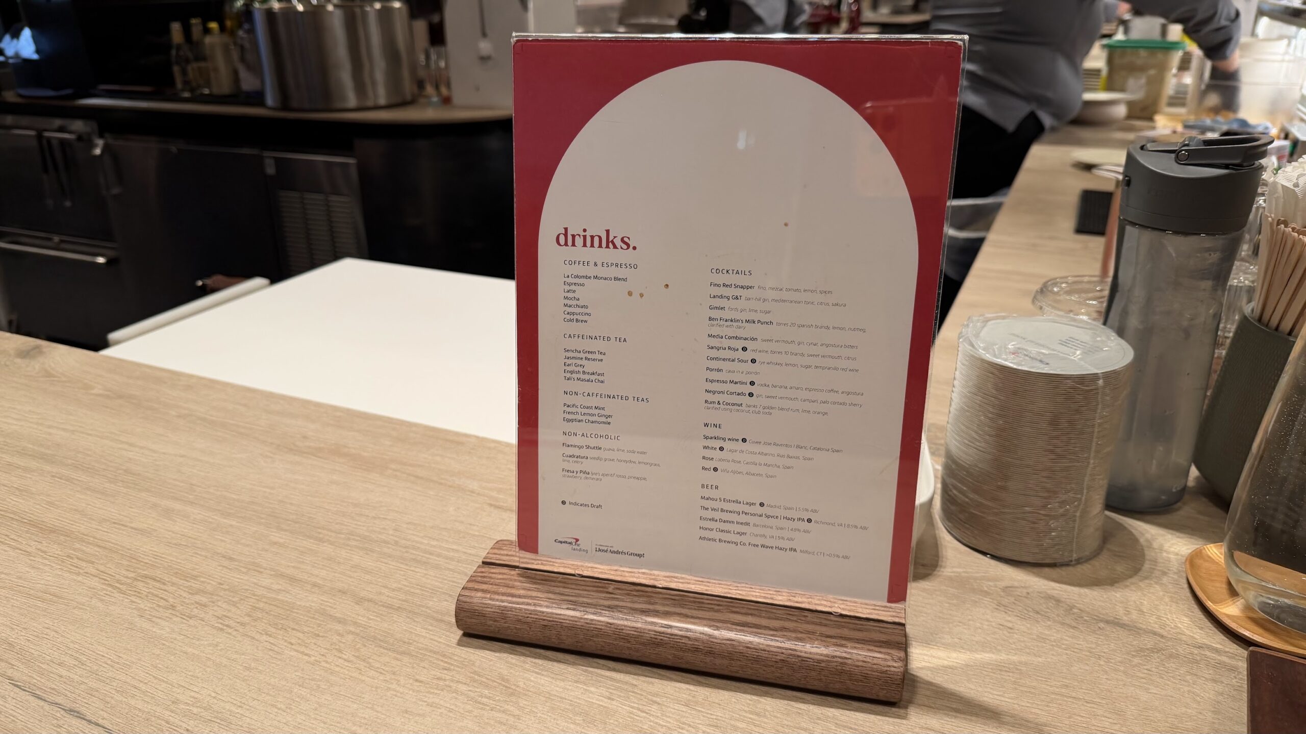 Capital One Landing DCA drinks menu
