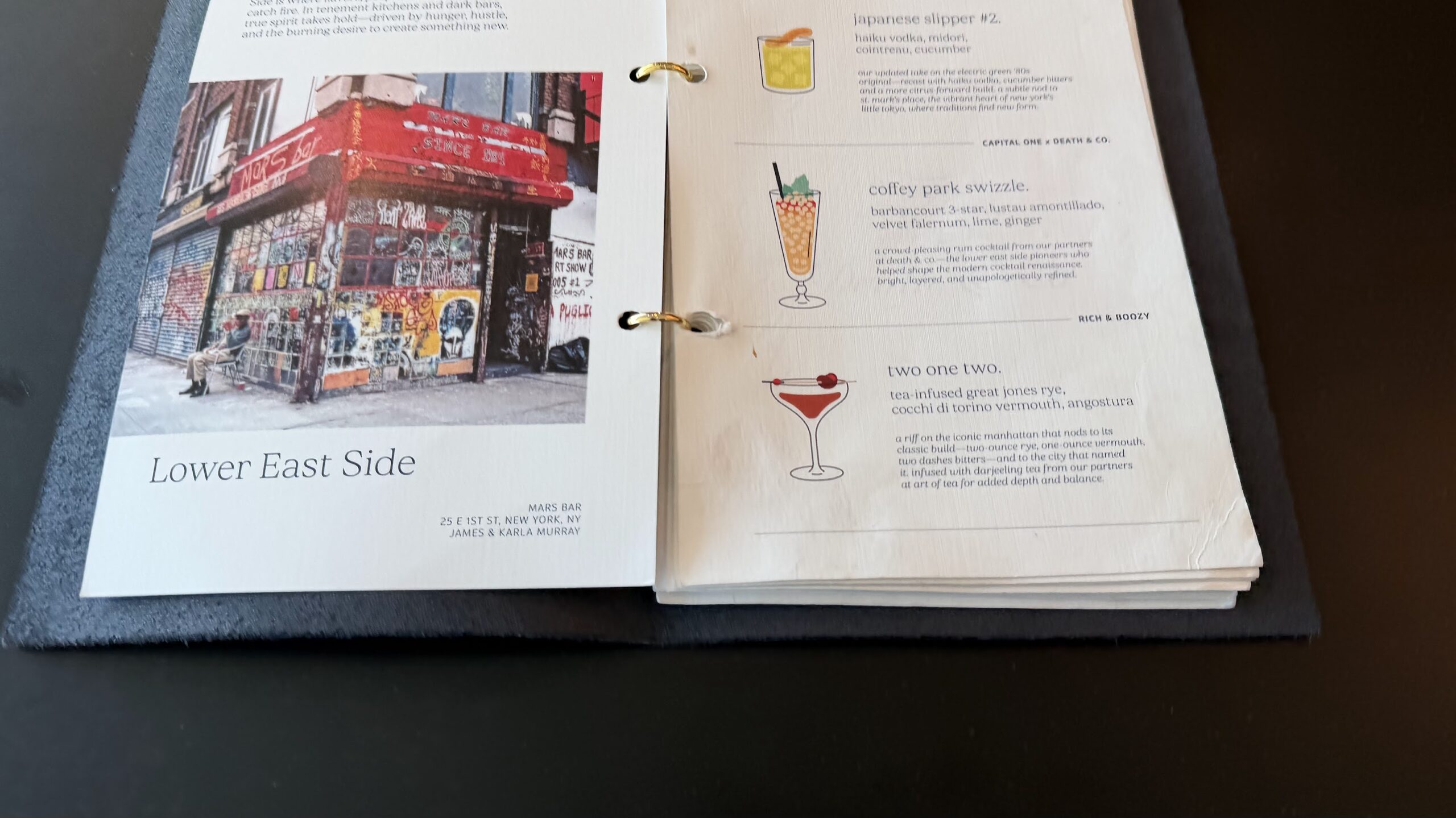 The Bar drinks menu
