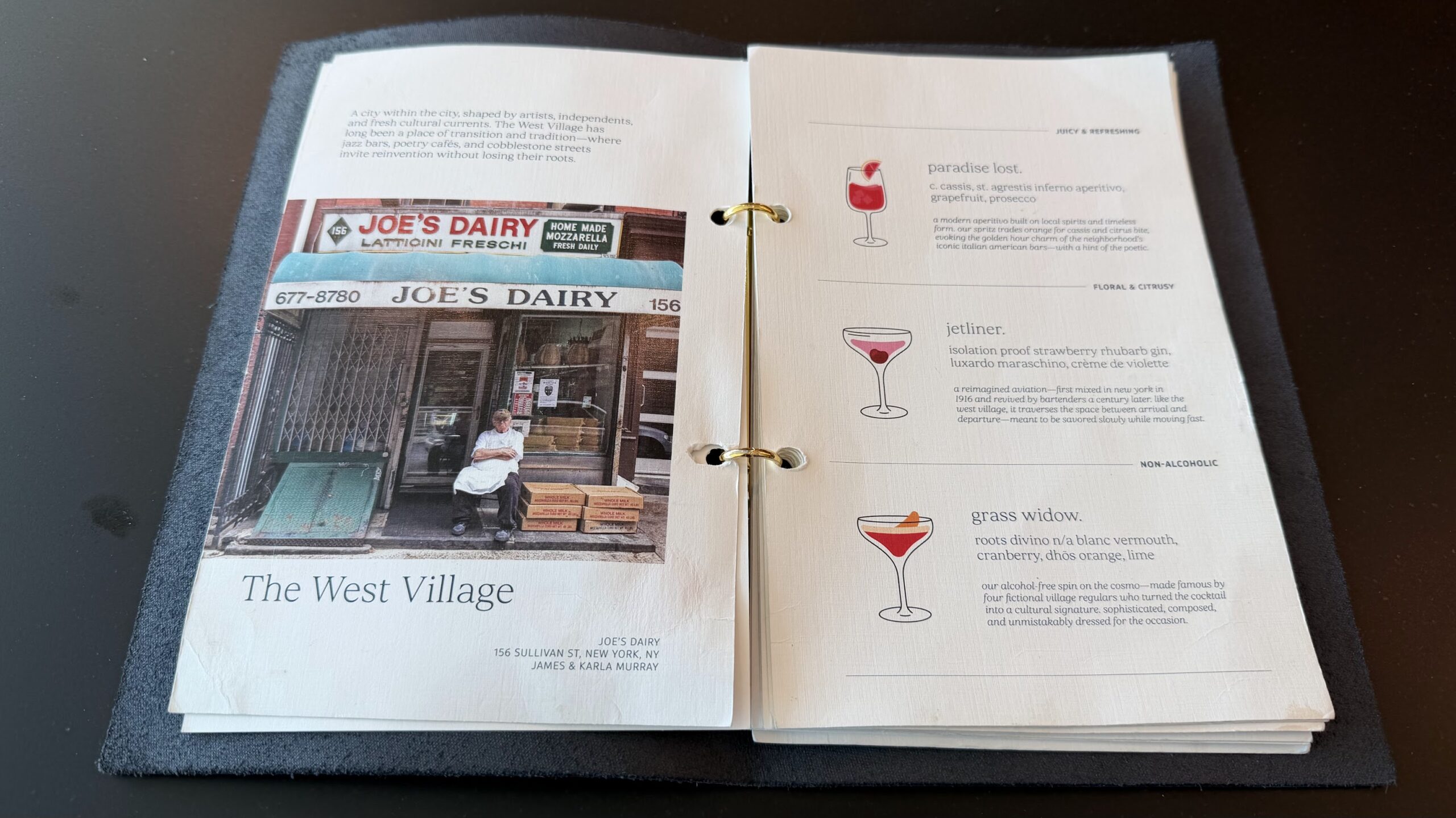 The Bar drinks menu