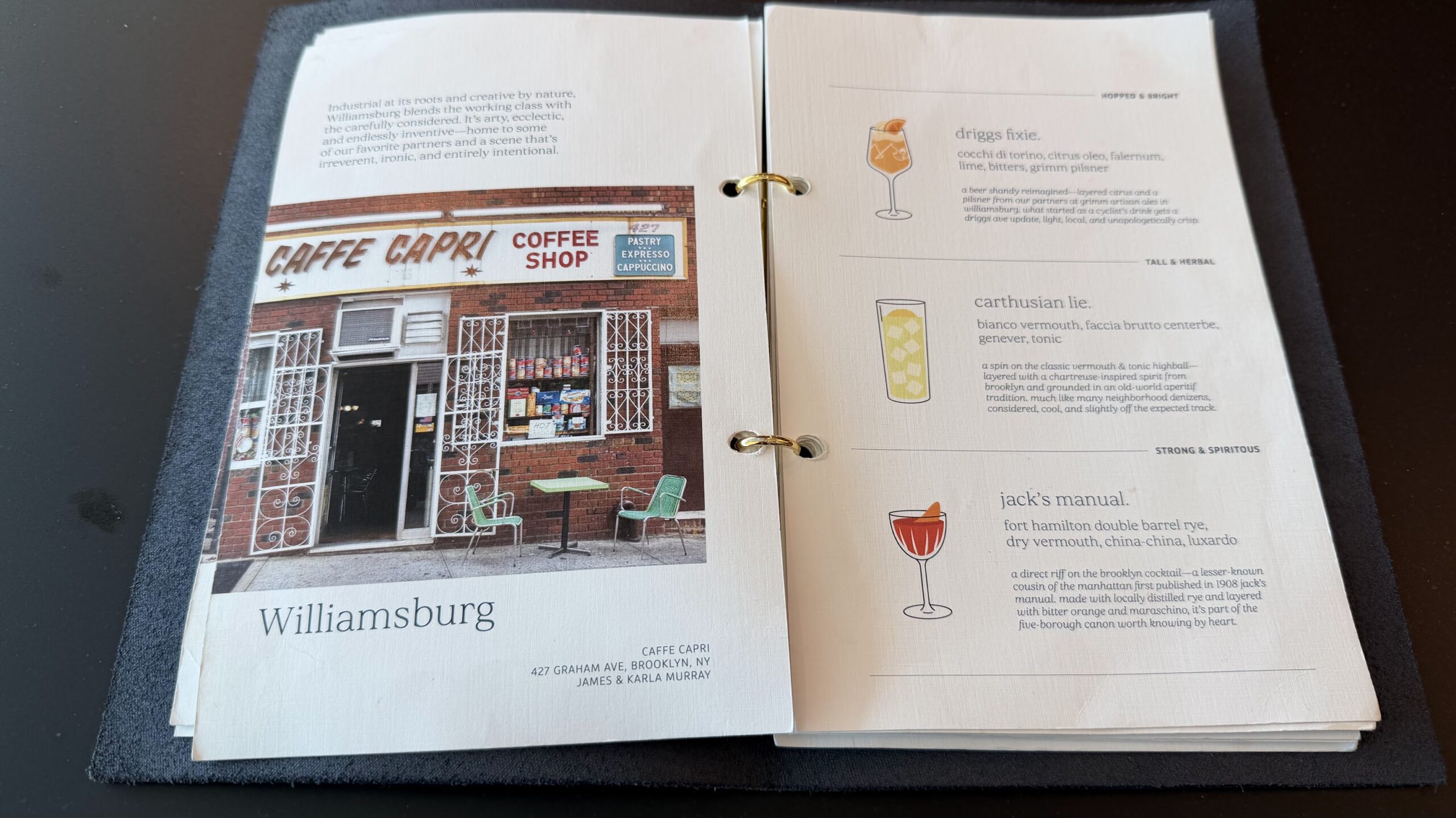 The Bar drinks menu