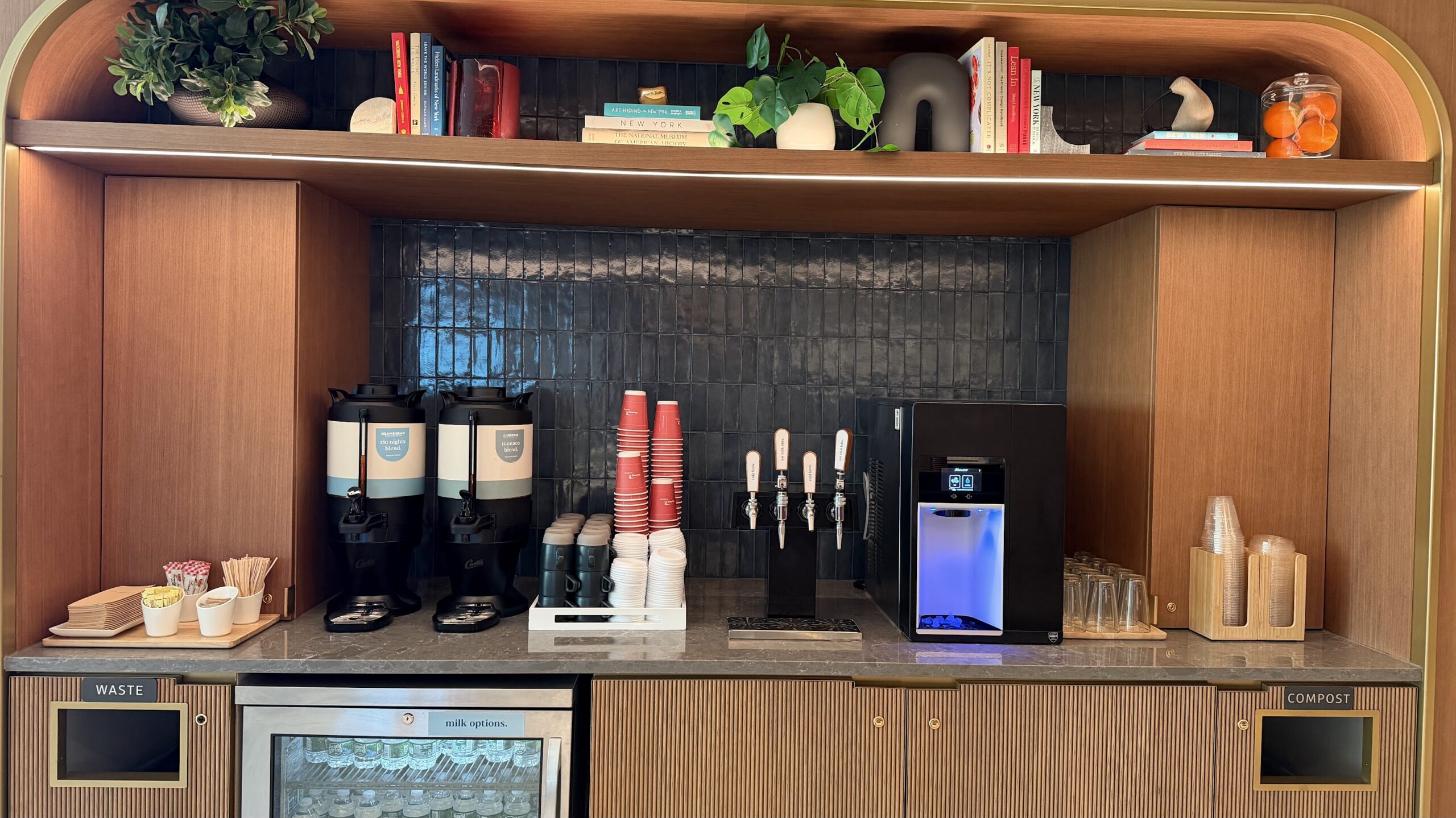 Latte-on-tap and filtered coffee at The Bodega within Capital One Lounge JFK