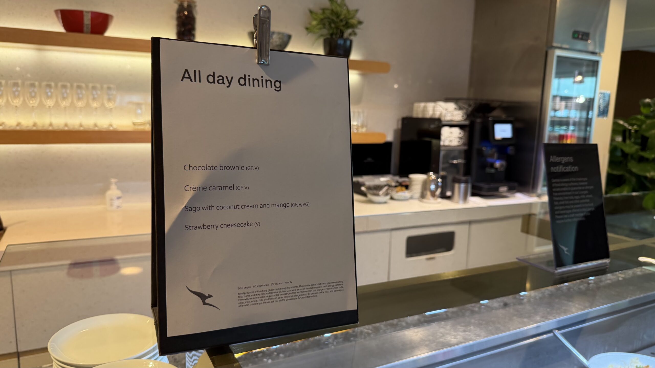 Qantas Business Lounge Singapore all day dessert menu
