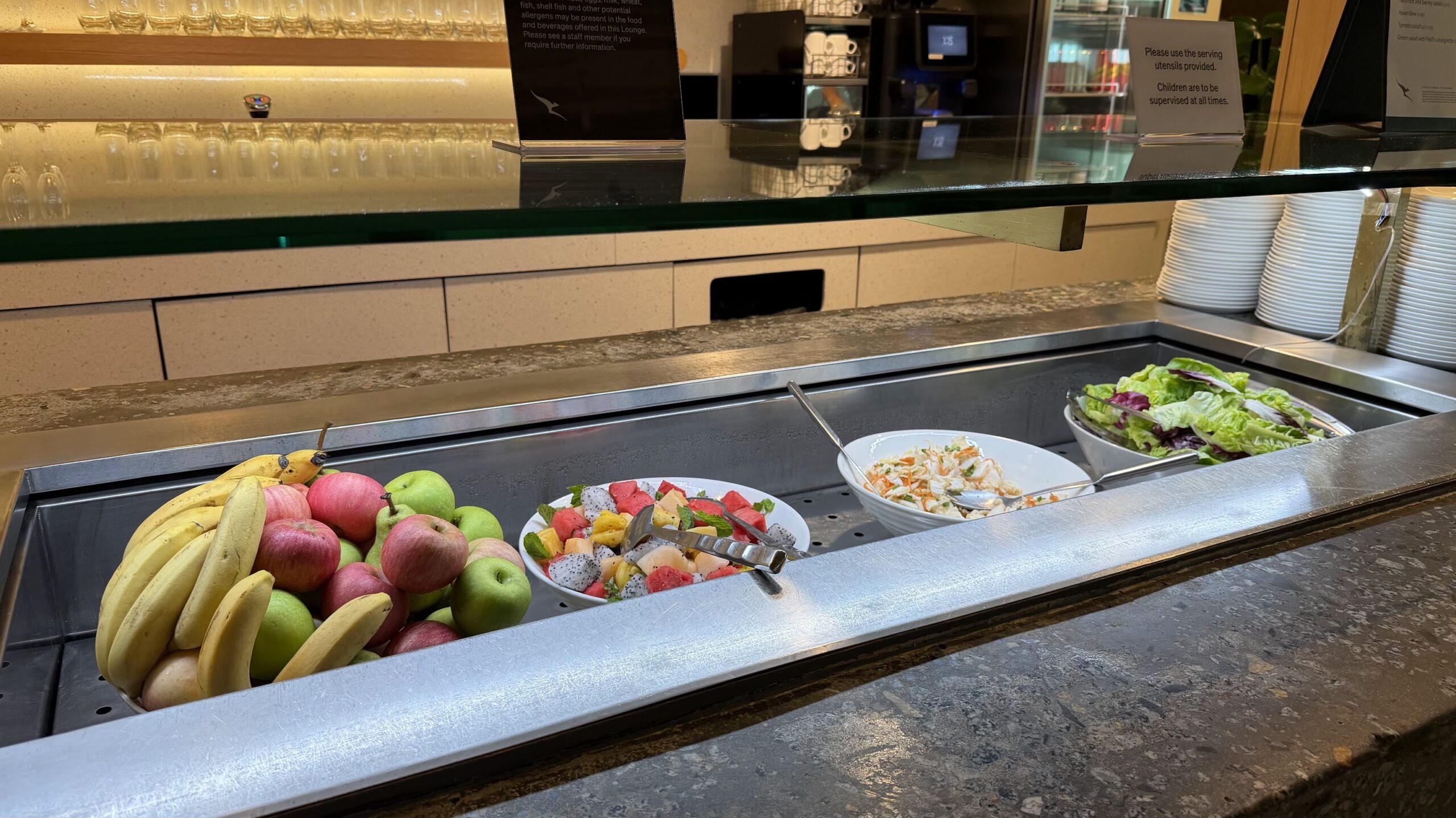 Qantas Business Lounge Singapore salad and fruits