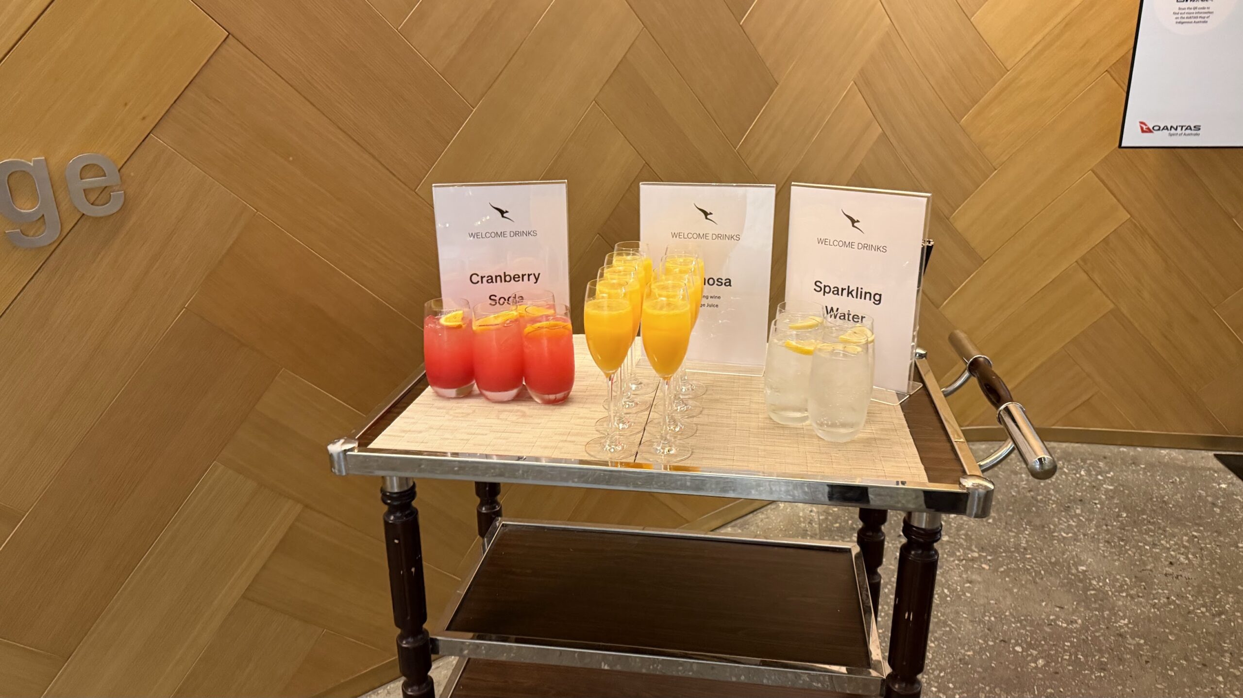 Welcome drinks for QF2 passengers