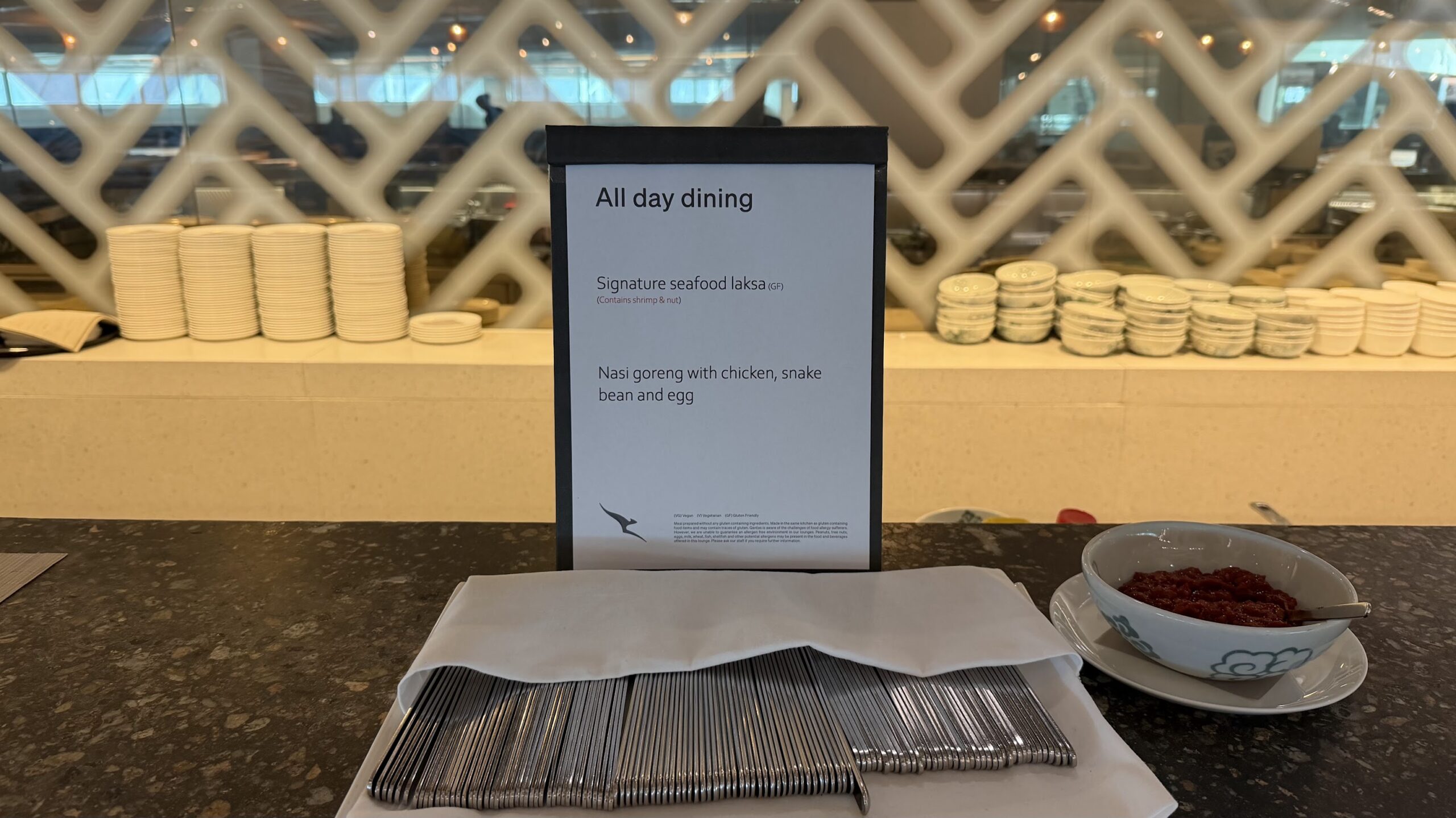 Qantas Business Lounge Singapore made-to-order menu