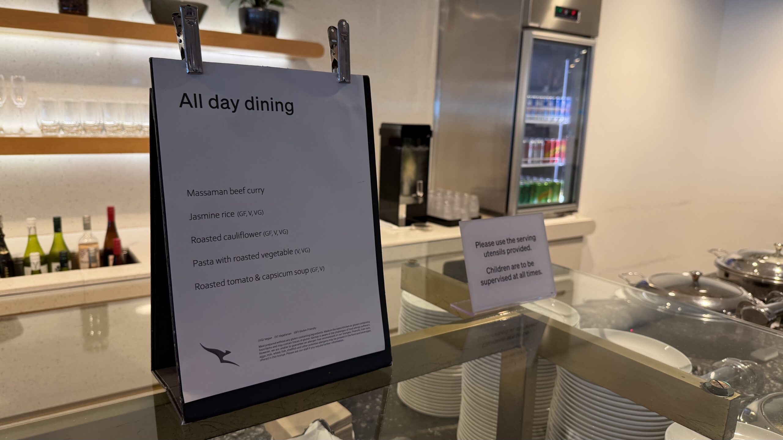Qantas Business Lounge Singapore all day hot buffet menu