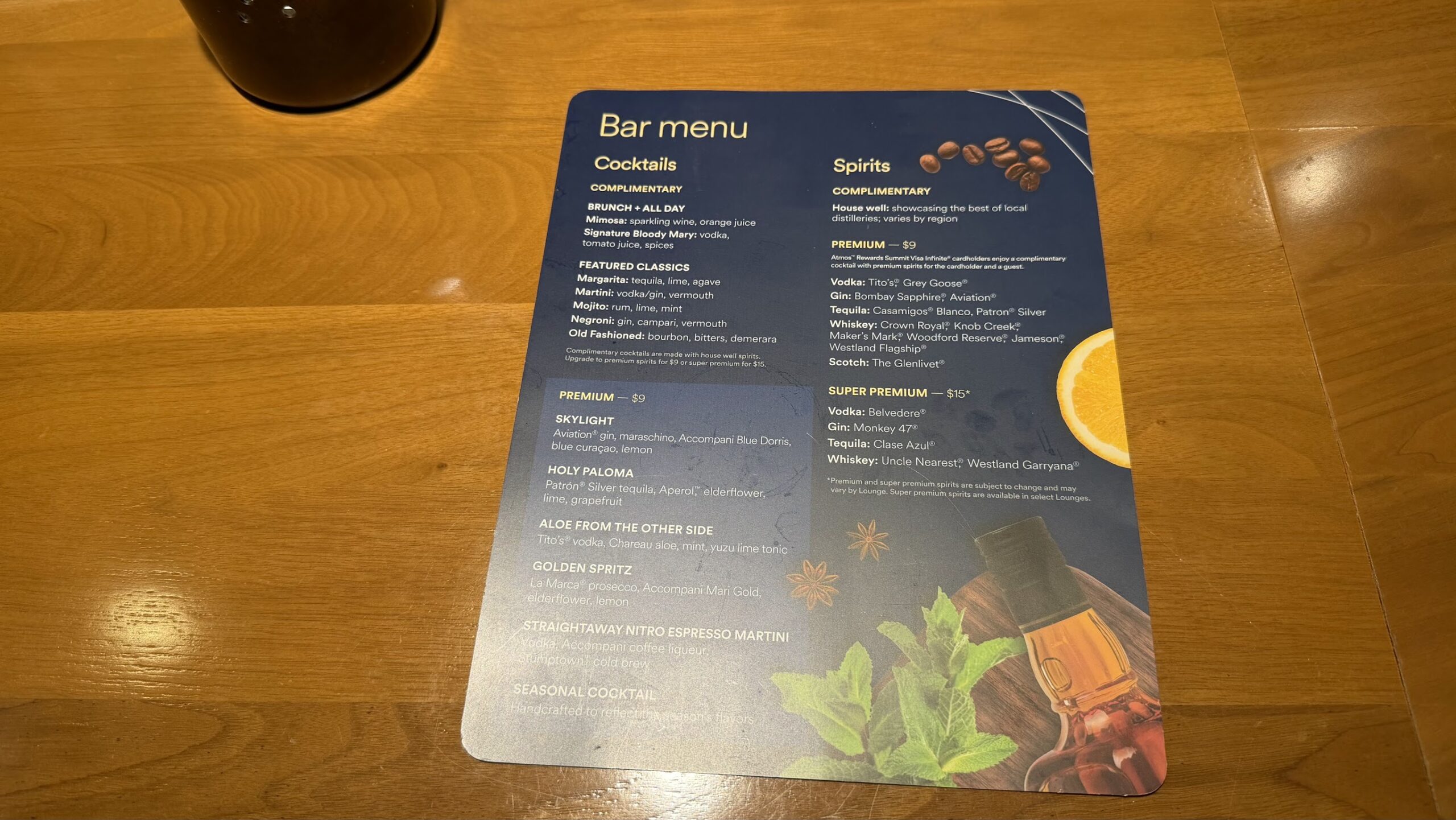 Alaska Airlines Lounge SFO bar menu