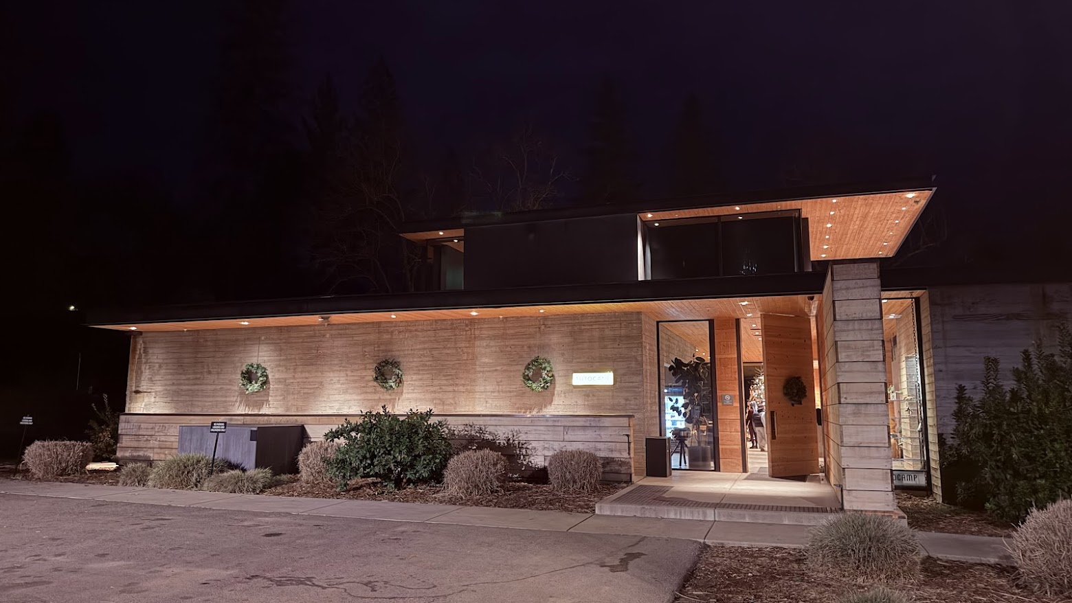 AutoCamp Yosemite Clubhouse at night