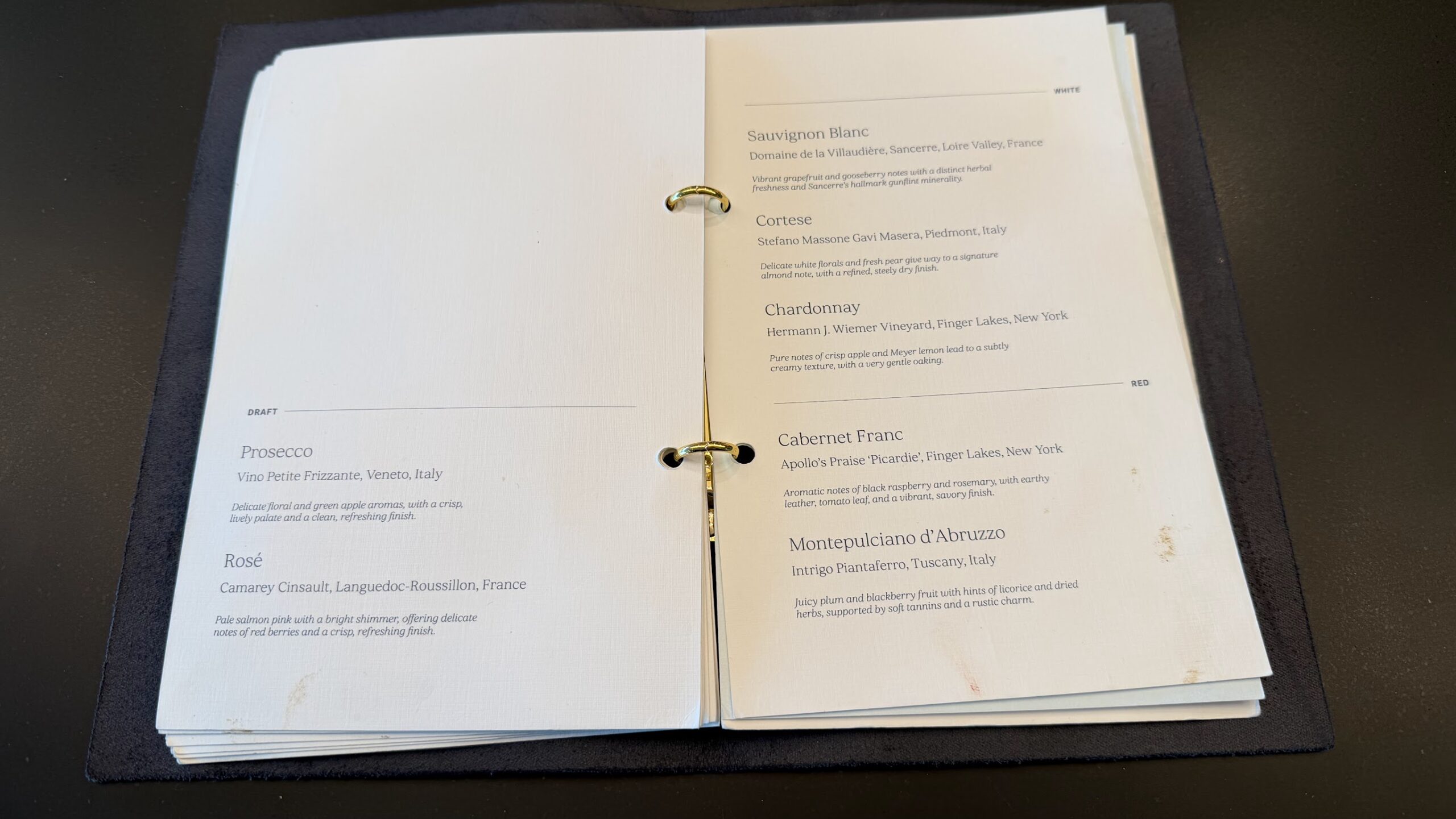 The Bar drinks menu