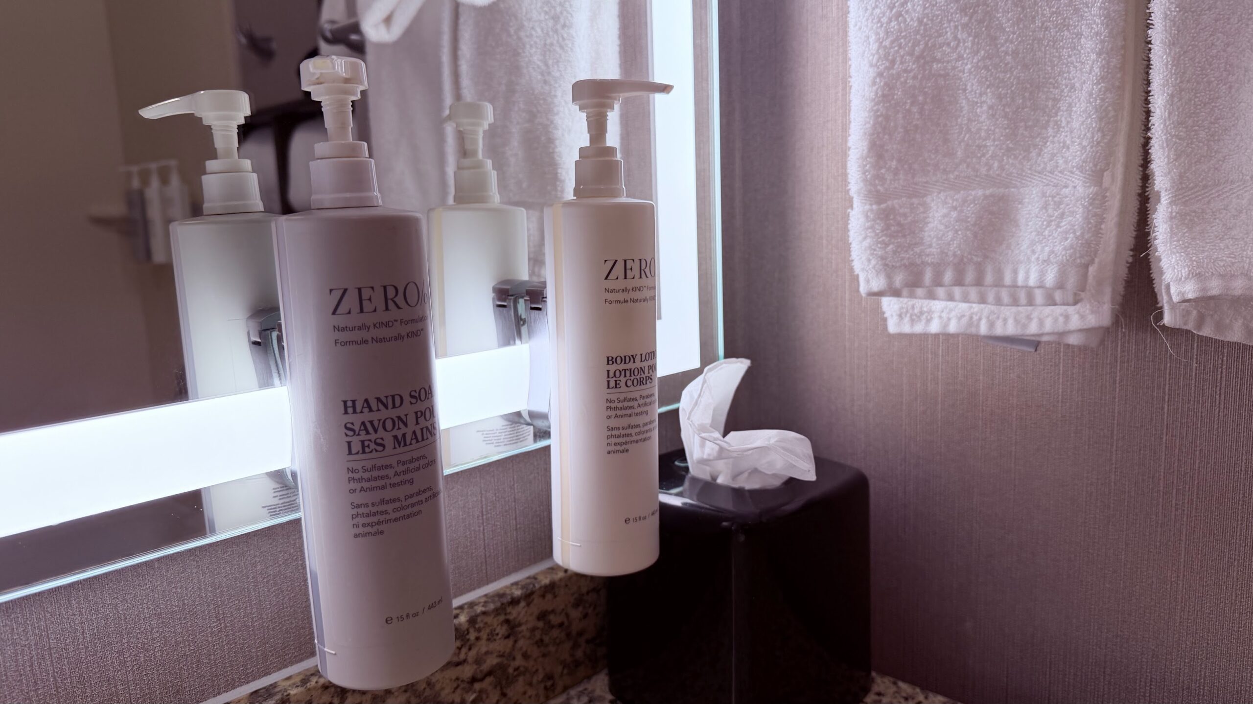 Toiletries were provided by Zero% of Gilchrist & Soames