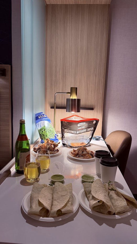 Prepared our dinner with rotisserie from Costco and apple cider from Trader Joe's