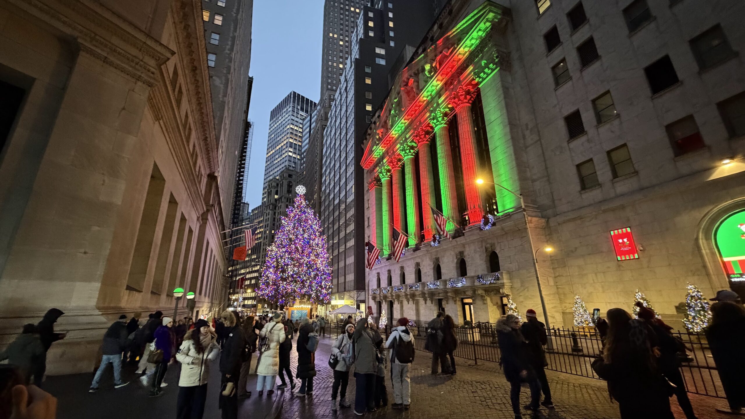New York Stock Exchange illuminated for Christmas