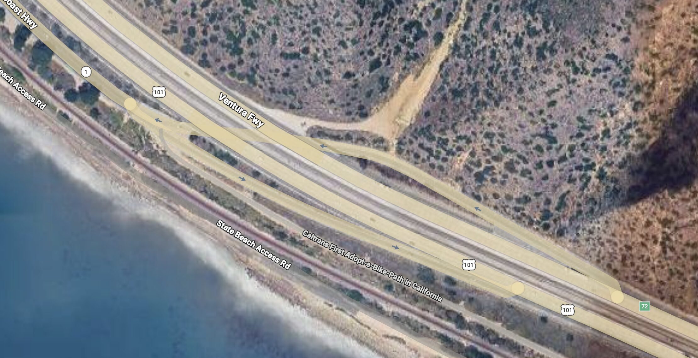 Exit 72 of US-101 leads you to CA-1, near Ventura