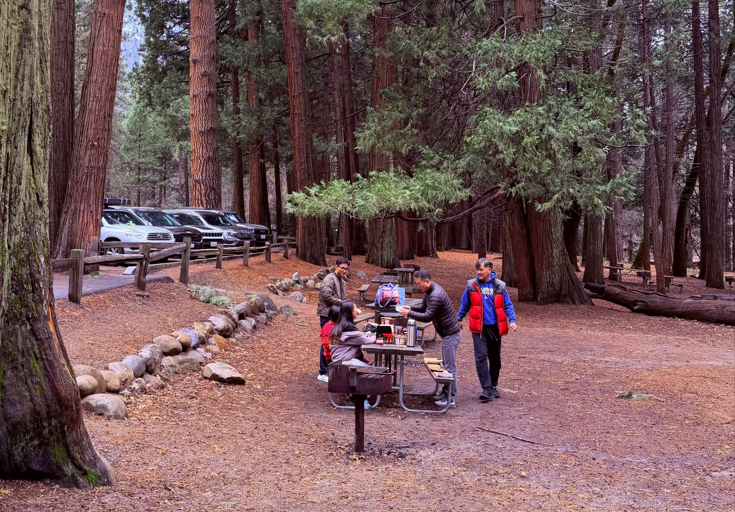 Visitors having lunch at the Swinging Bridge Picnic Area