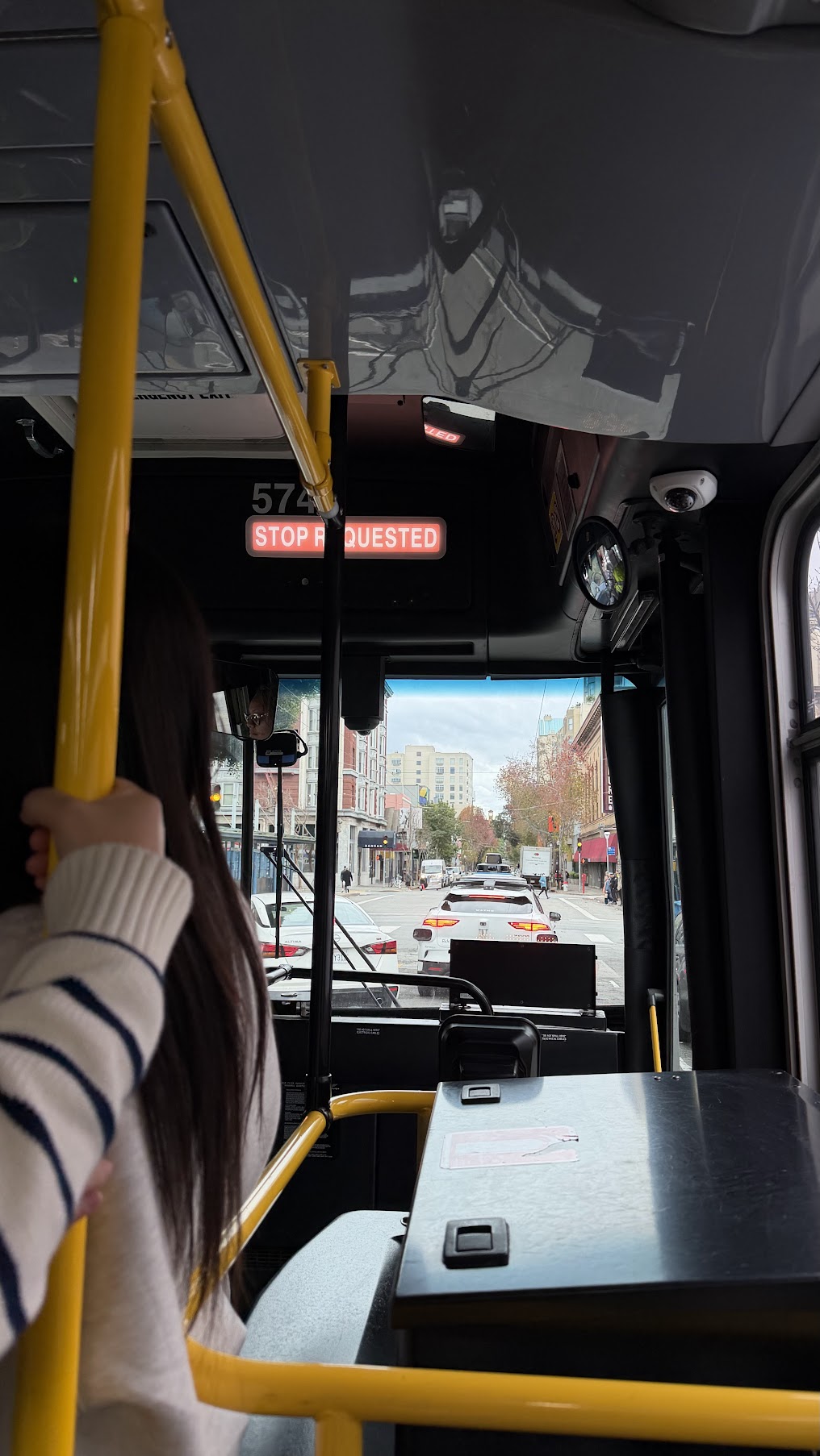 On the Muni bus with a Waymo stuck in front of us