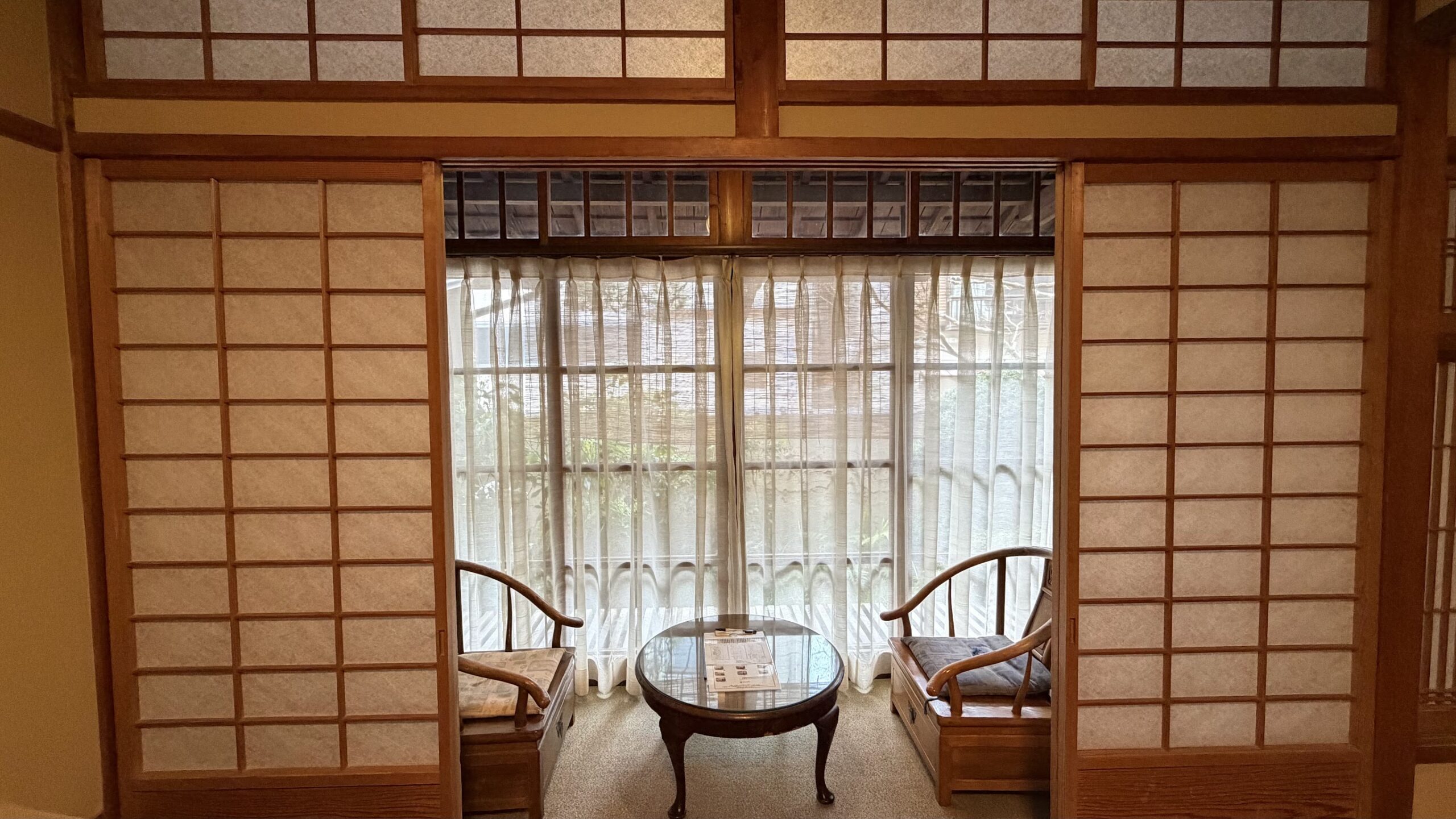Hotel Hanakoyado bedroom's lounging area with Shoji screens