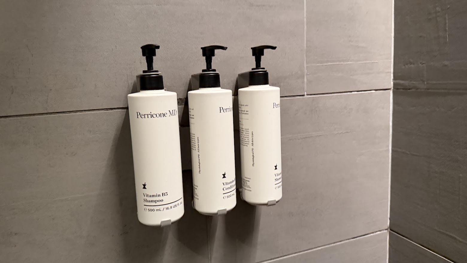 United Polaris Lounge San Francisco Perricone MD shower products