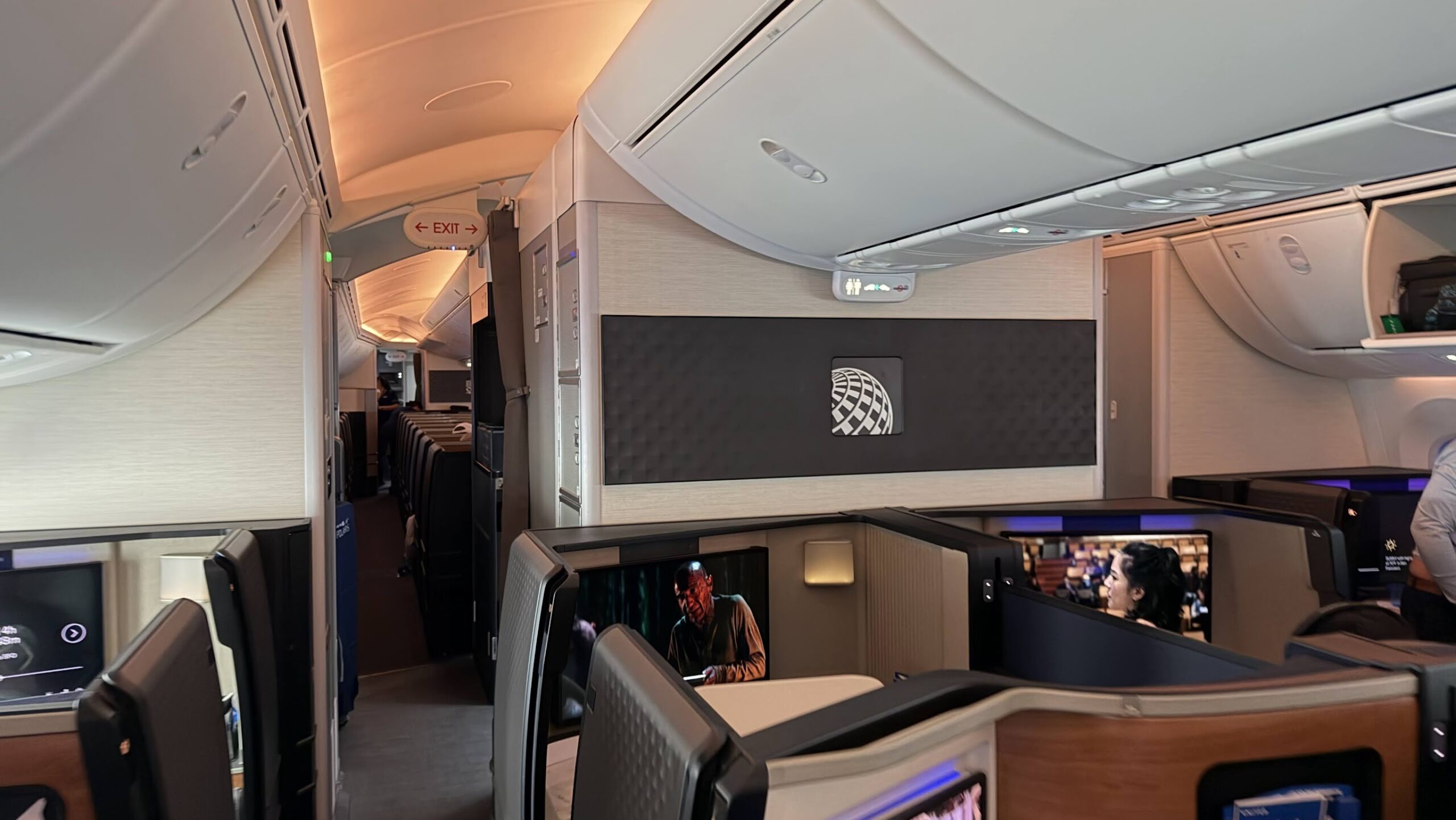 United Airlines UA2 Polaris business rear cabin featuring the Polaris Studio