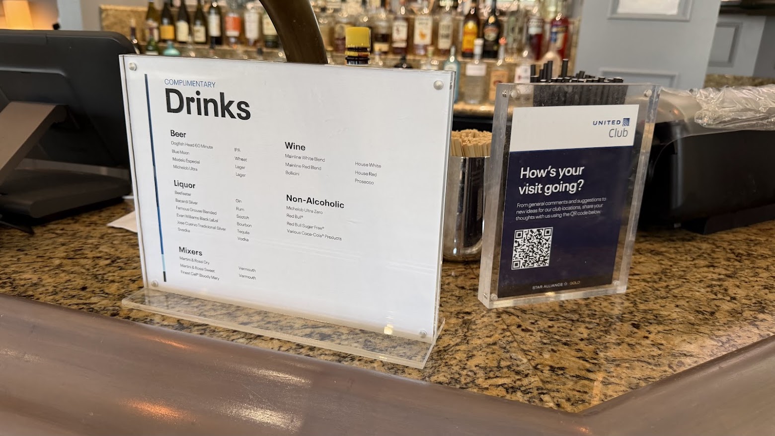 United Club San Francisco (F Gates) bar menu