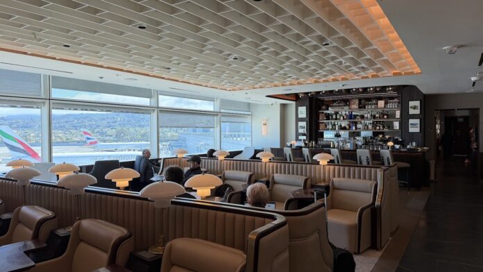 Air India Maharaja Lounge San Francisco main hall consisting of a Social Zone and the Aviator's Bar