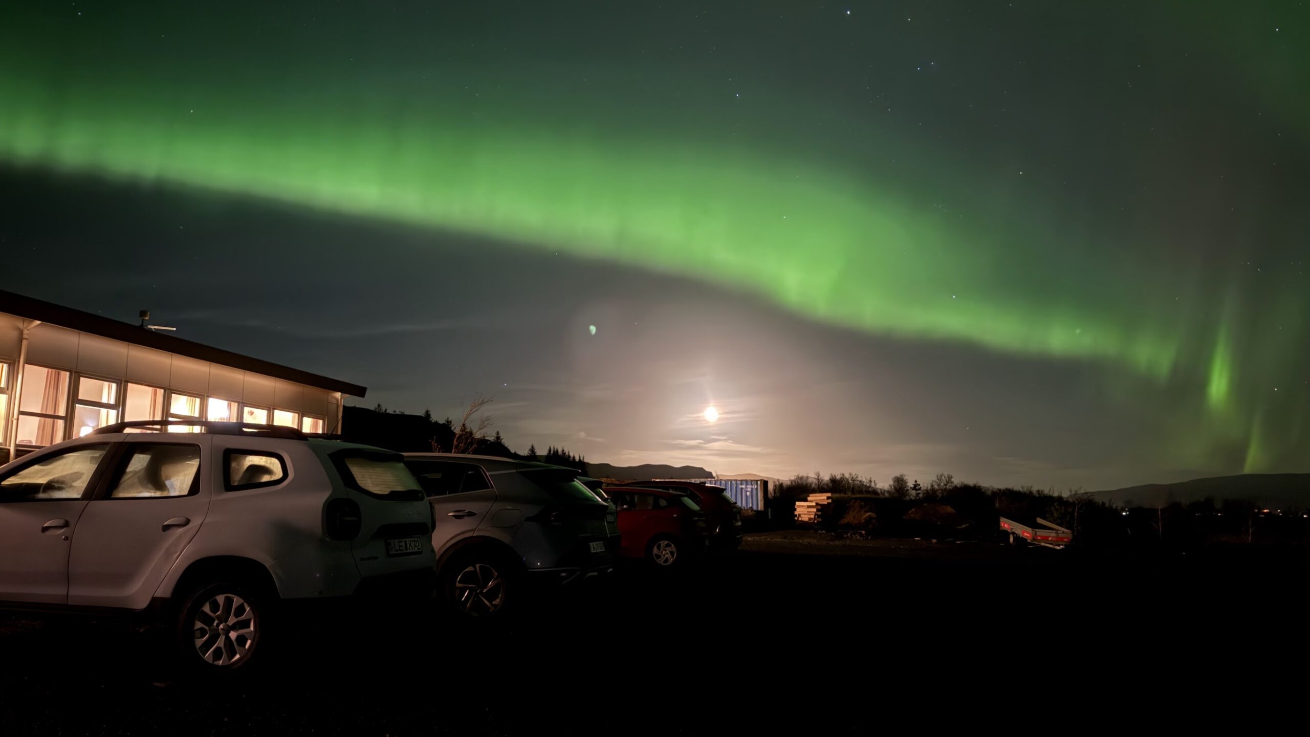Northern Lights right outside Hotel Kvika in Iceland