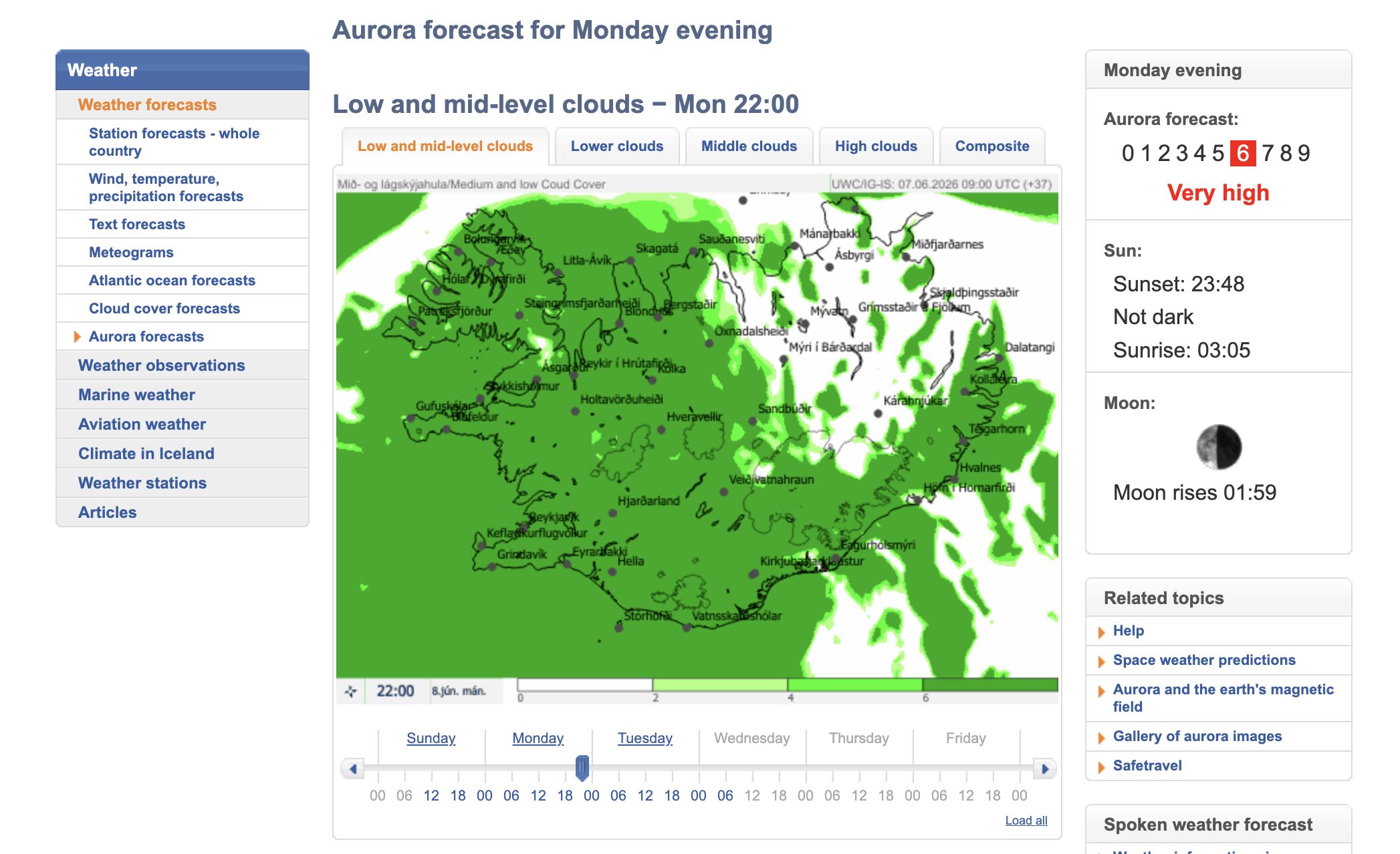 Aurora forecast by Vedur.is