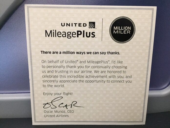 Card given on my flight achieving 1MM
