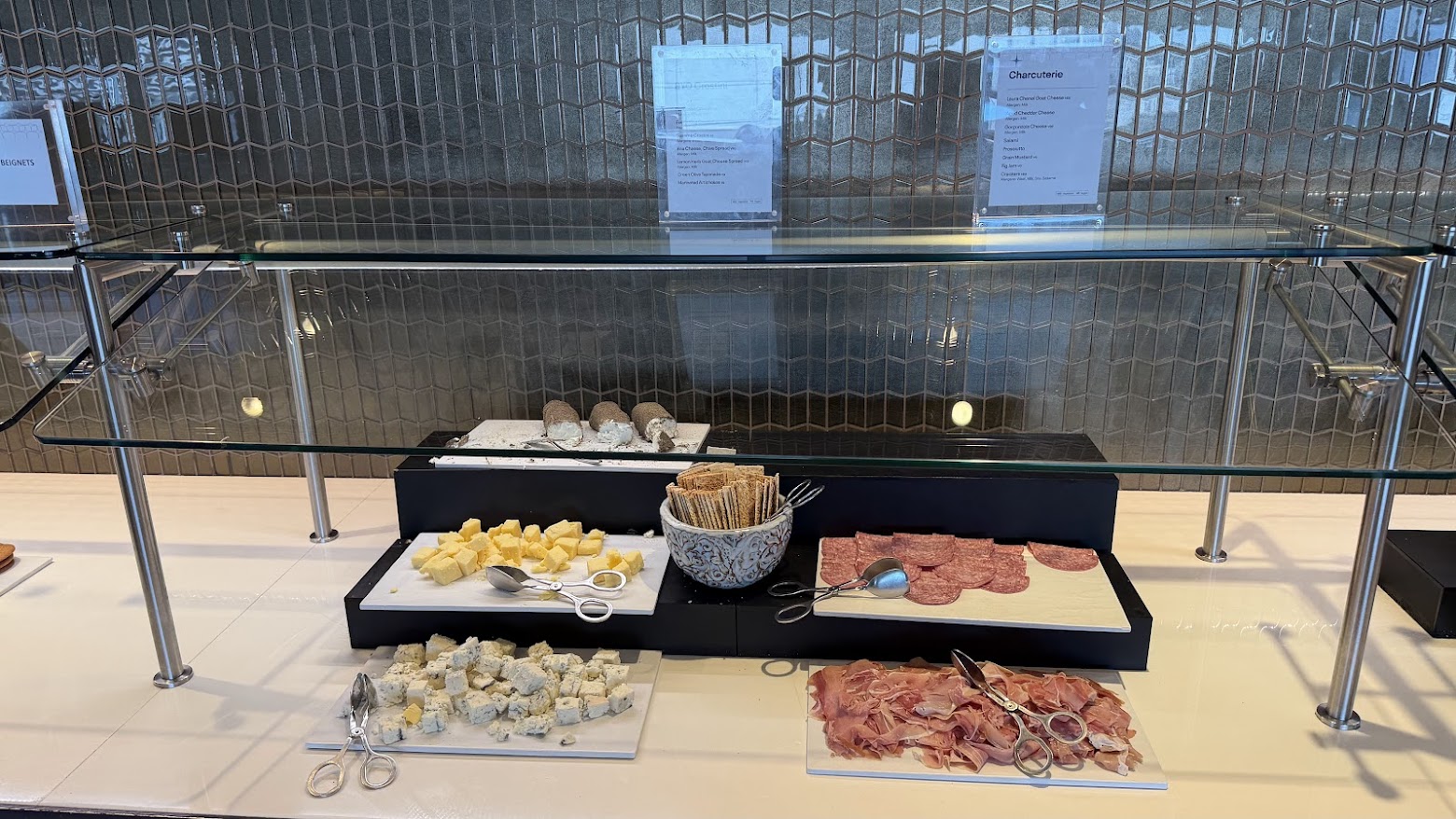 United Polaris Lounge San Francisco buffet charcuterie and cheese
