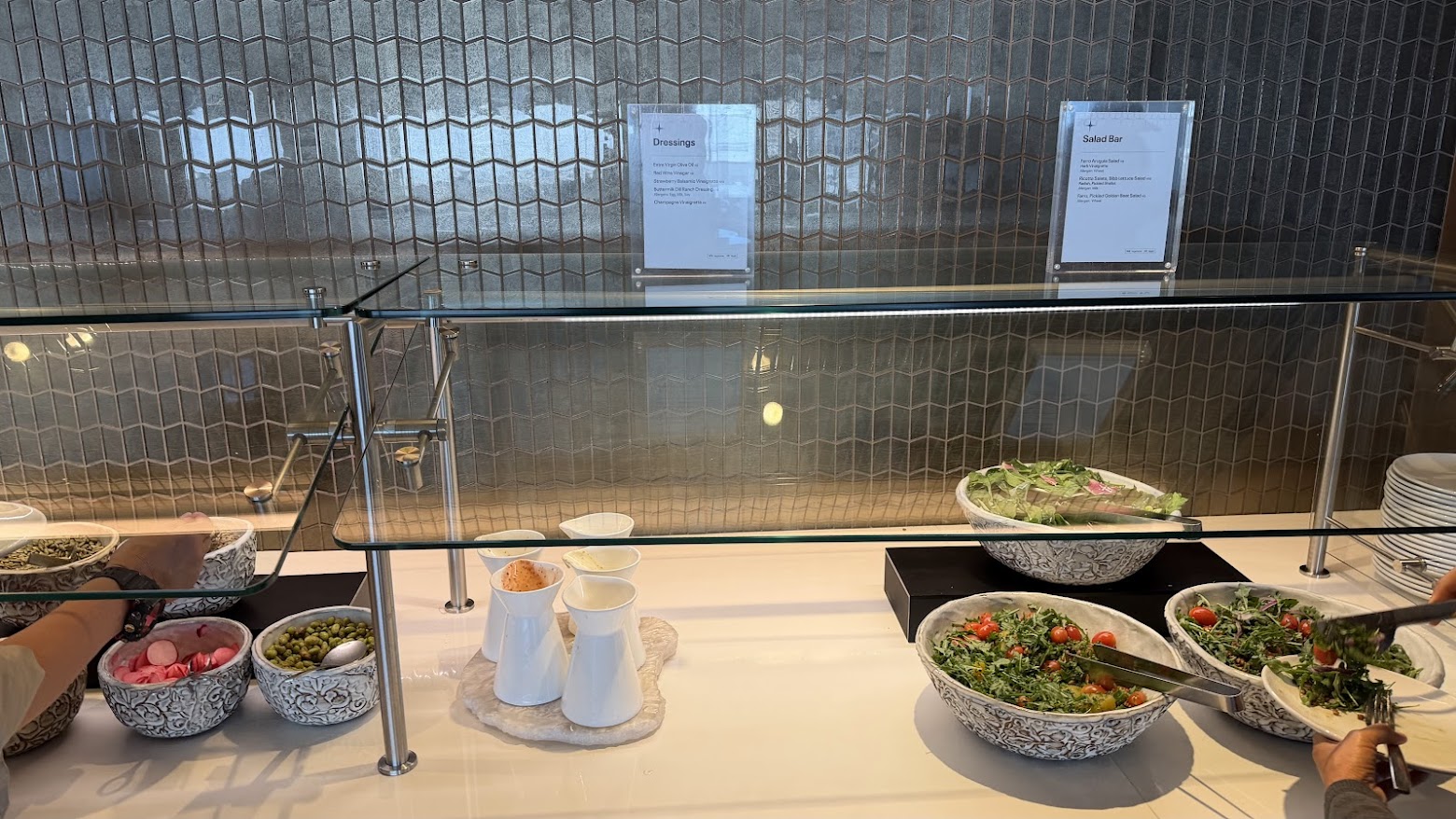 United Polaris Lounge San Francisco buffet salad bar and dressings