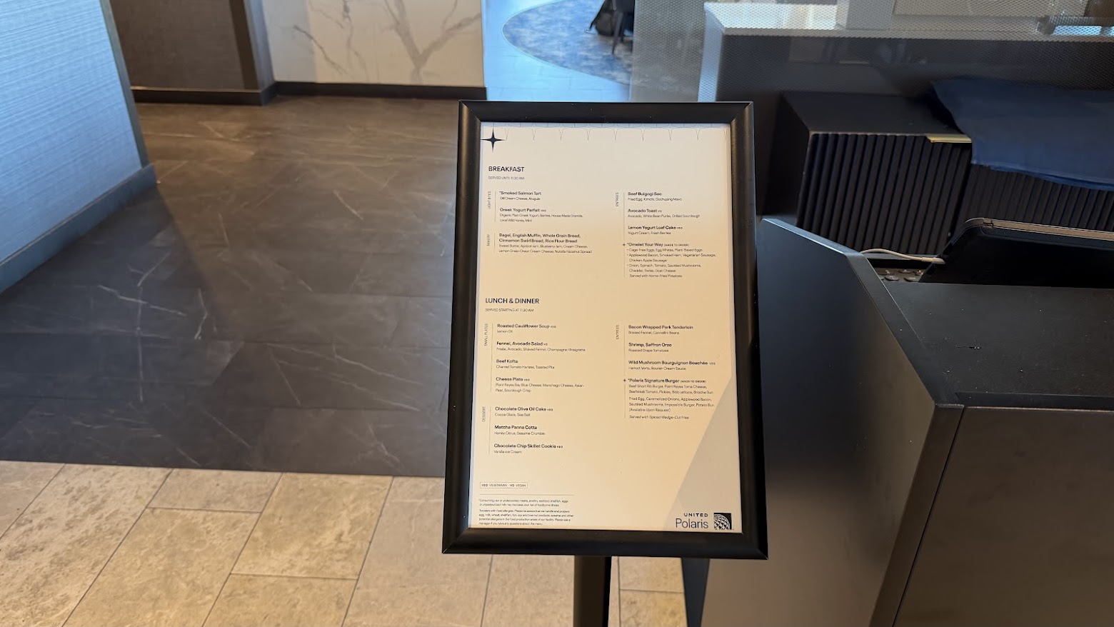 United Polaris Lounge San Francisco The Dining Room menu