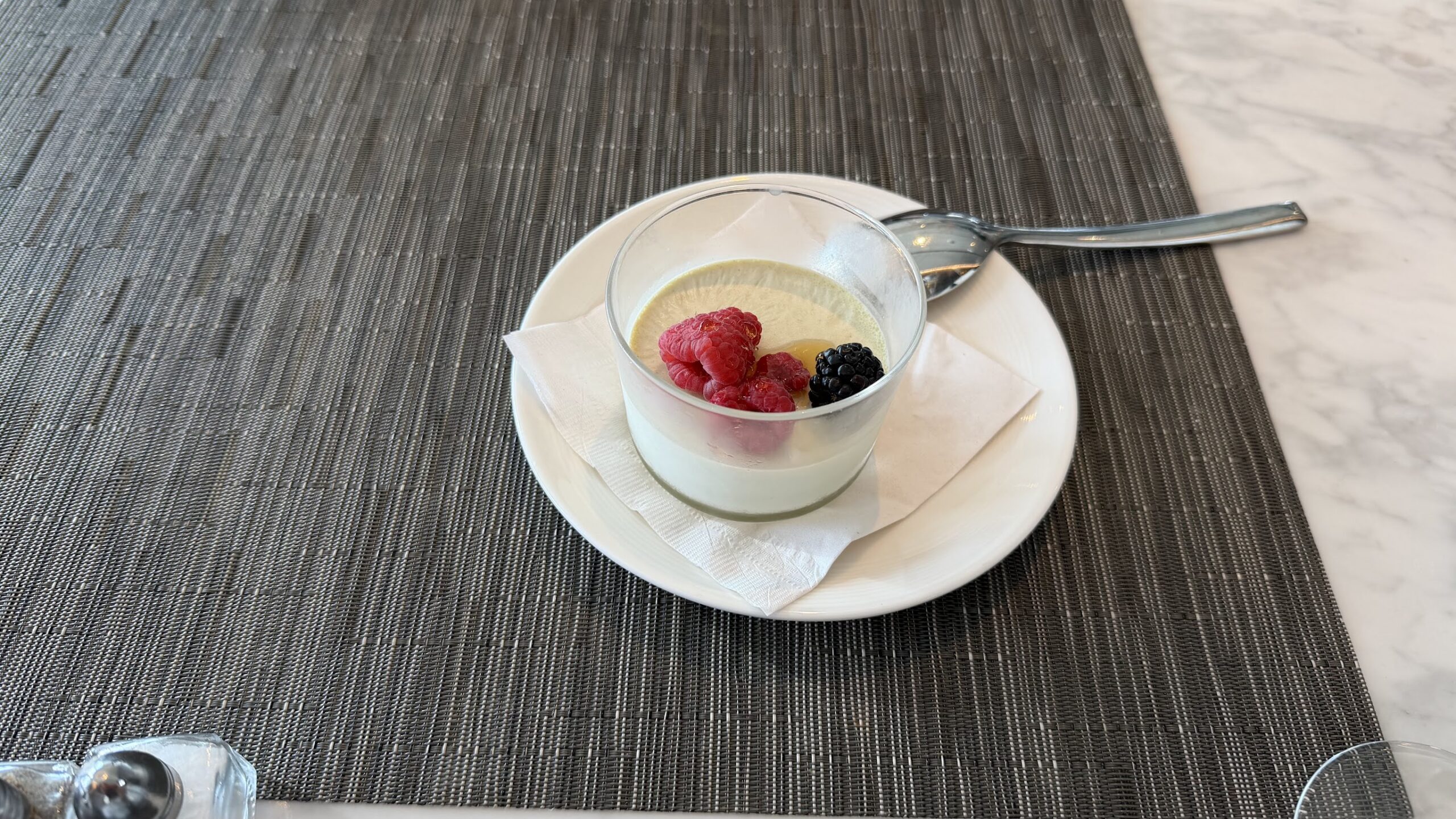 United Polaris Lounge San Francisco The Dining Room's matcha panna cotta