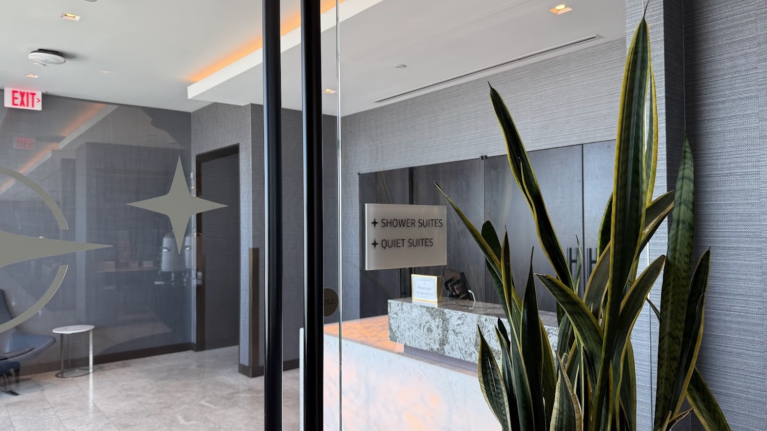 United Polaris Lounge San Francisco entrance to the shower and quiet suites