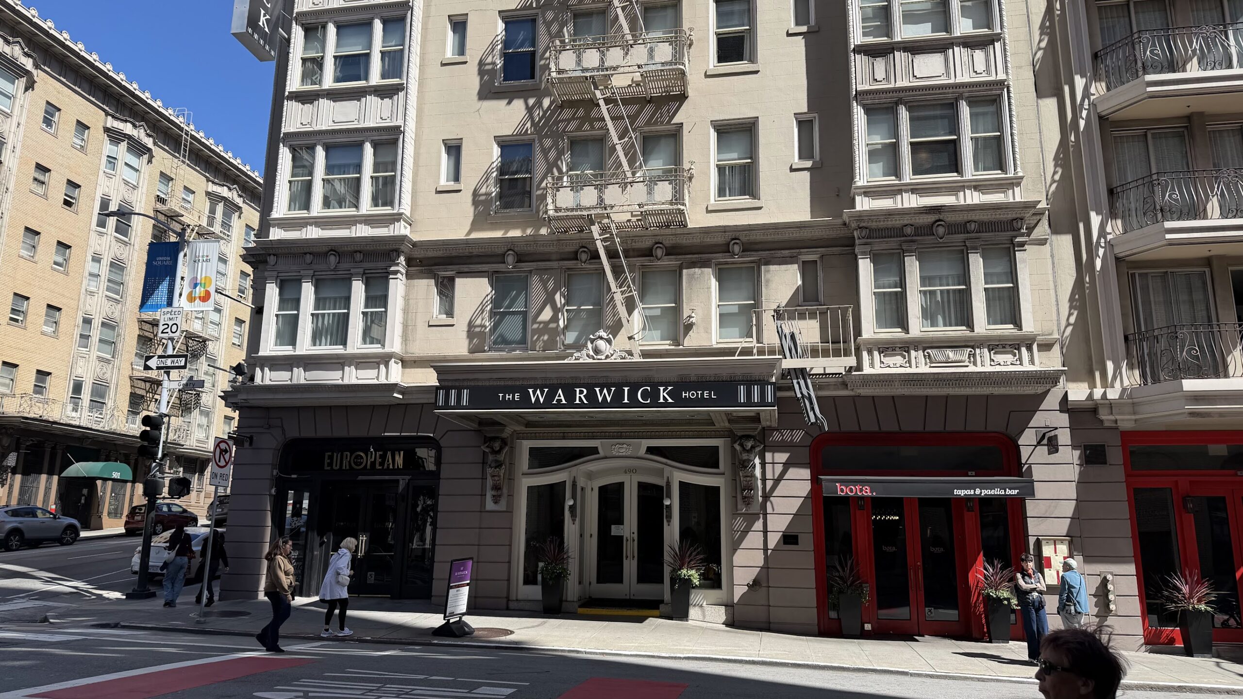 Warwick Hotel San Francisco exterior on Geary Street