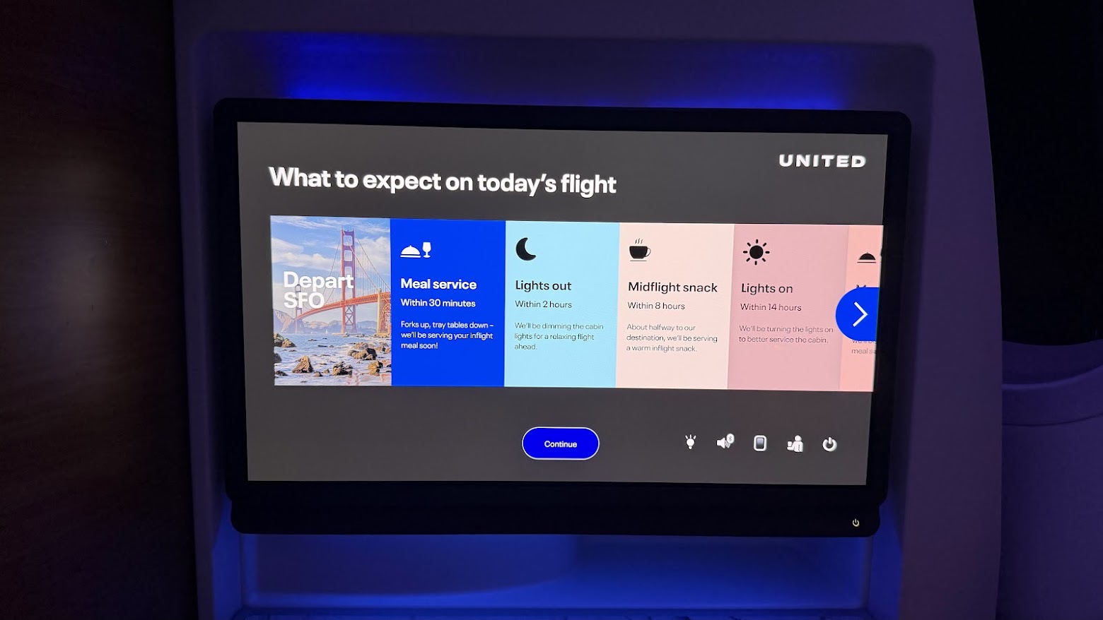 United Airlines UA1 Polaris business class service timeline