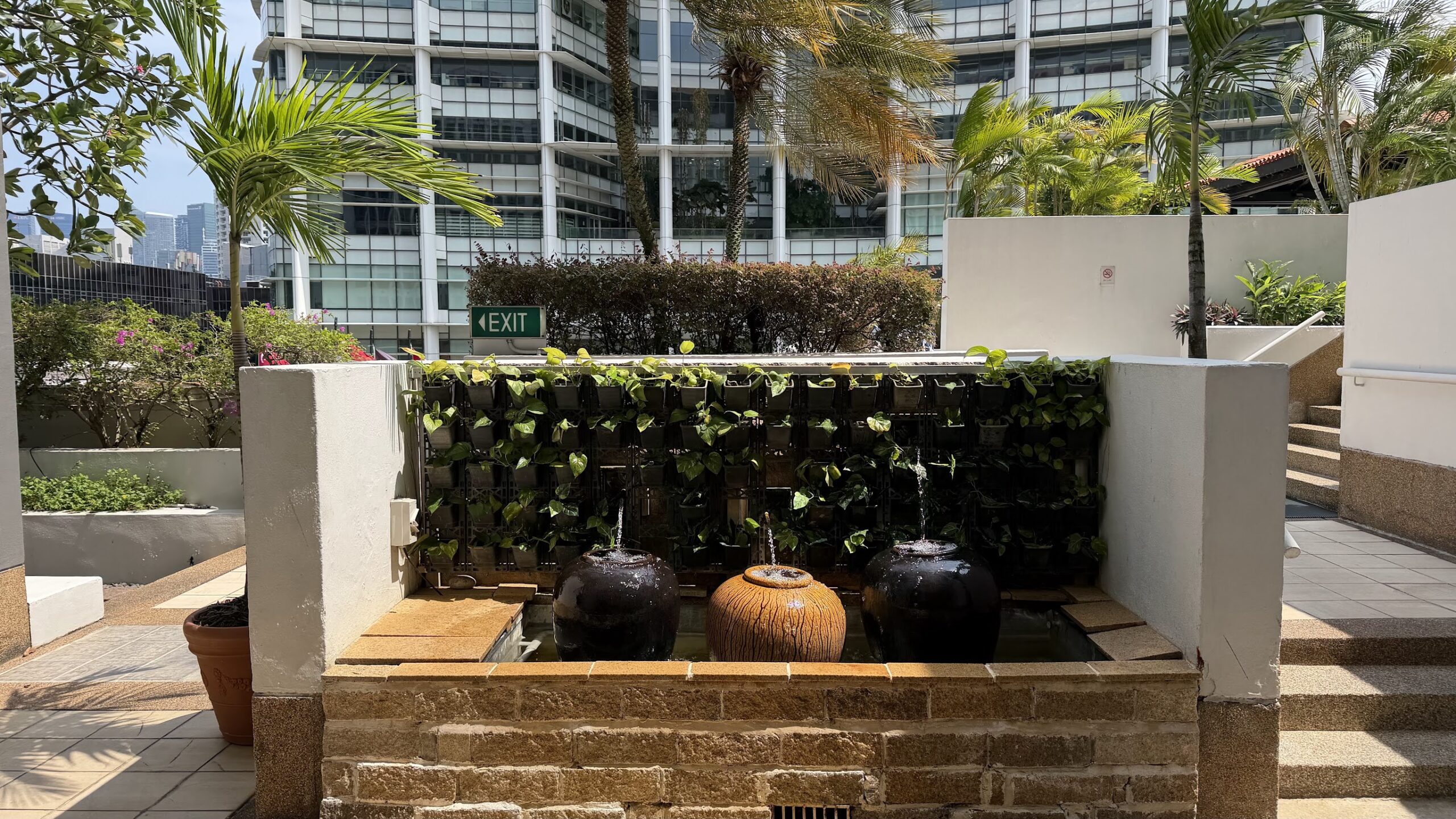 Frasers House garden terrace with decorative fountains