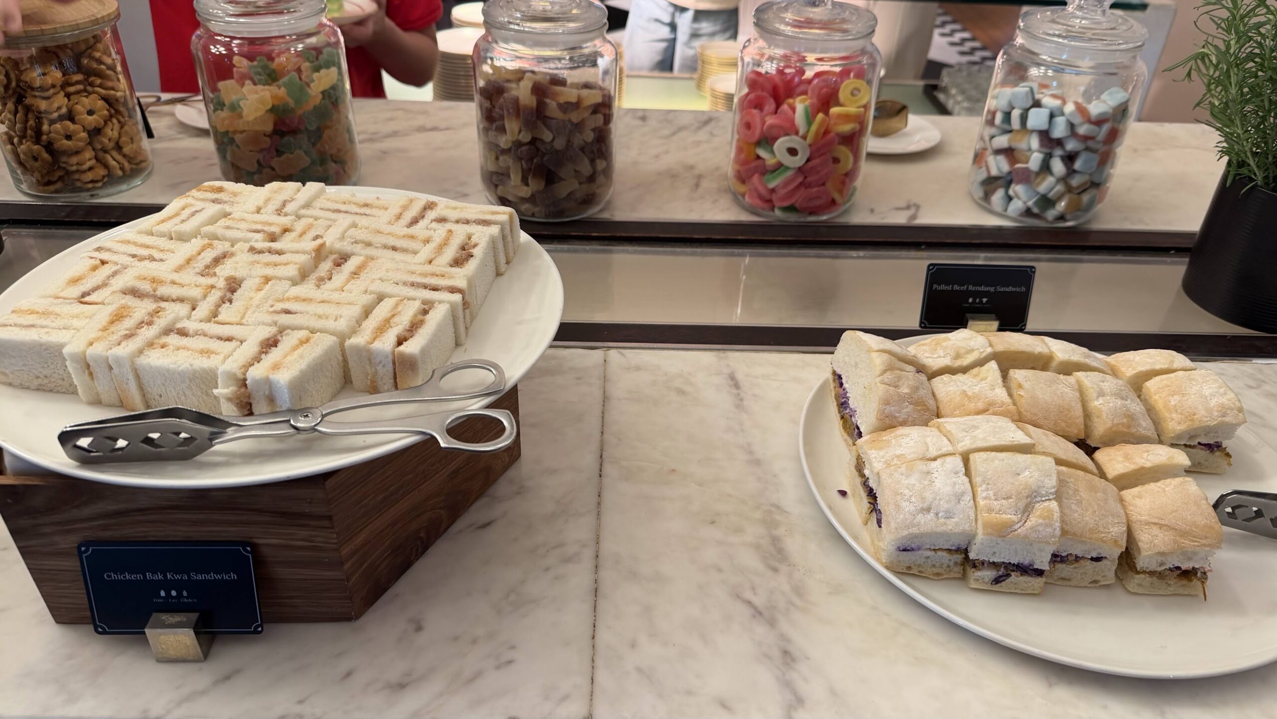 Frasers House Executive Lounge Chicken Bak Kwa and Pulled Beef Rendang sandwiches