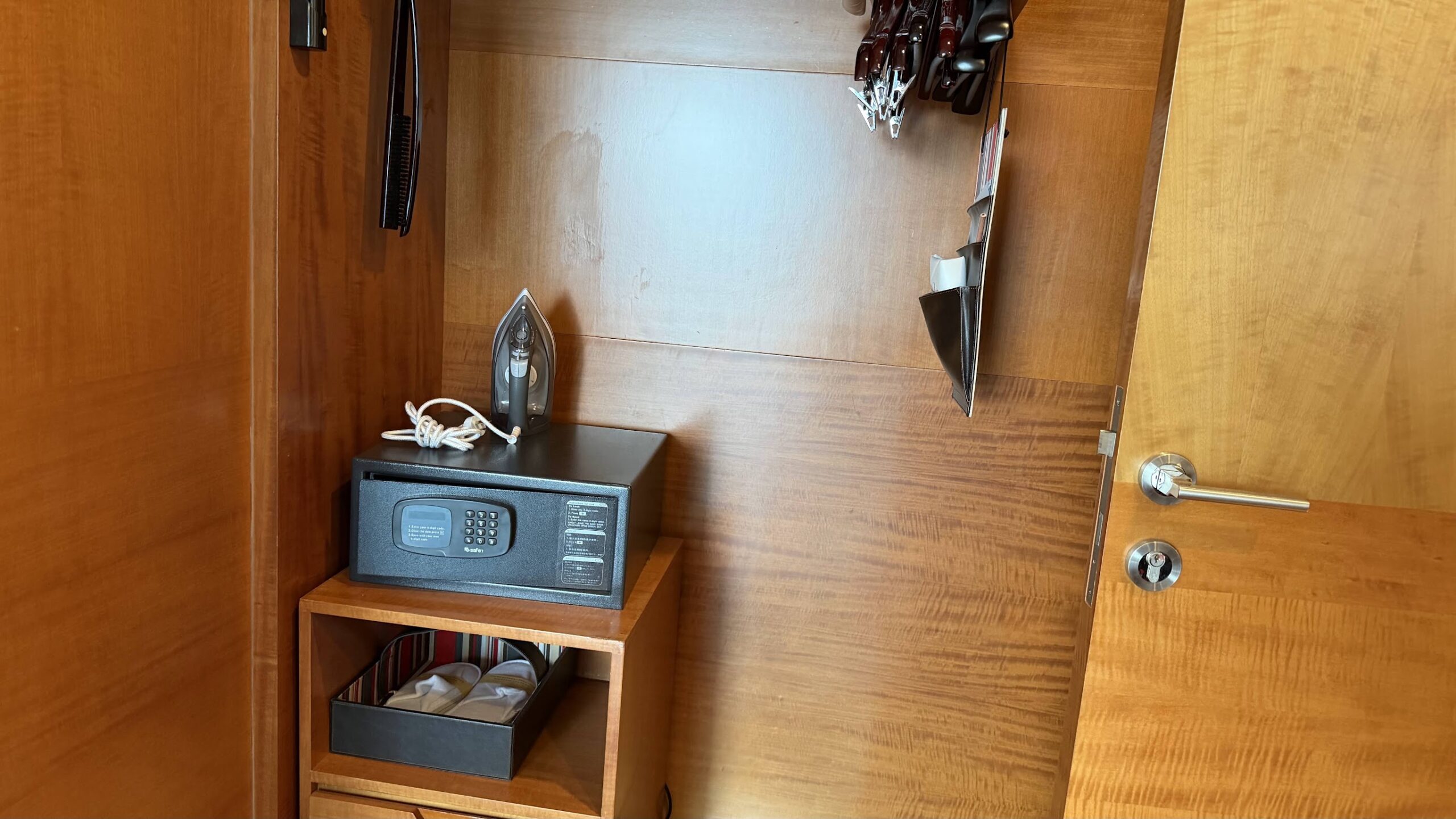 Swissôtel Grand Shanghai Executive Suite wardrobe with safe, iron and slippers